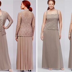 Alex Evenings Taupe Lace Wedding Dress Set